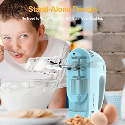 LILPARTNER Hand Mixer Electric, Ultra Power Kitchen Hand Mixer With 7-Speed & 5 Stainless Steel Accessories for Whipping Dough, Cream, Cake, Dishwasher Safe, Blue thumbnail 3