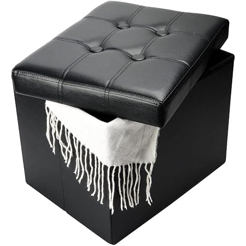 Bsketa Storage Ottoman, Folding Foot Stool with Thicker Foam Padded Seat Small Leather Storage Ottoman Bench Foot Rest for Living Room Foldable Coffee Table 17x13x13in,Black - Image 1