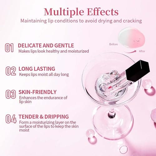 Sérum à lèvres rose, à changement de couleur, à l'huile à lèvres à changement de couleur, Pink Essence Lip Gloss, sérum à lèvres pour soin des lèvres, réparateur, réduit les lignes fines, hydratant thumbnail 2