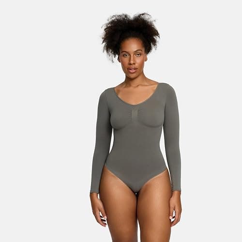 creamy fabrics Damen Figurformender Shapewear Bodysuit mit Slip – Longsleeve Body für unsichtbaren Sitz – Starke Kompression für Bauch & Taille – Nahtlos mit Po-Lifting Effekt thumbnail 2