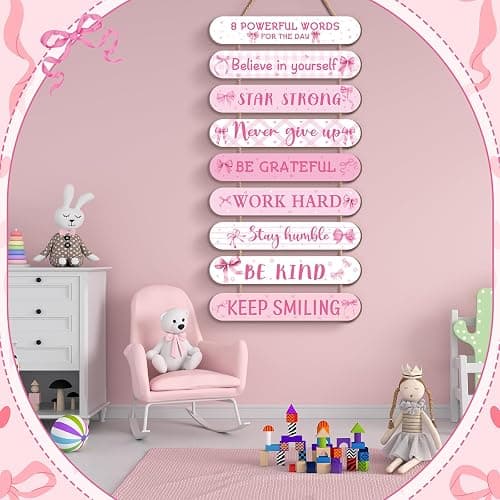 Beeveer Pink Coquette Bow Inspirational Wall Art Decoration Wooden Pink Coquette Party Hanging Sign Positive Quotes Wall Sign Gifts Supplies for Home Living Room Bedroom Bathroom Classroom Gym thumbnail 6