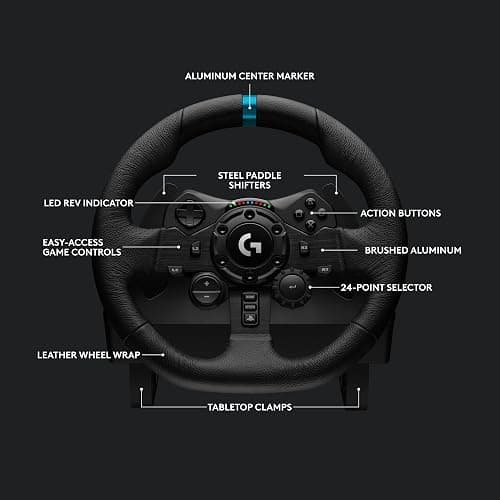 Logitech G923 Racing Wheel and Pedals, TRUEFORCE Force Feedback + Logitech G Driving Force Shifter - Real Leather, For PS5, PS4, PC, Mac - Black thumbnail 6