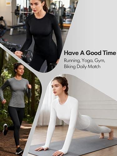 CL convallaria 4 Pack Women's Compression Shirt Cool Dry Long Short Sleeve Workout Athletic Tops for Yoga Gym Running thumbnail 5