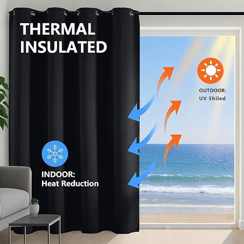 Simplebrand Halloween Black Blackout Curtains for Bedroom 63 Inch Length 2 Panels Set, Grommet Solid Thermal Insulated Black Out Curtains, Room Darkening Energy Saving Window Drapes, W40 x L63 thumbnail 2