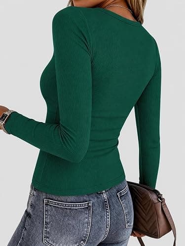 Zeagoo Women Long Sleeve Shirts Ribbed Tops Crewneck Basic Tee | Stretchy Ribbed Tops Ideal for Business Casual,Daily Wear, Going Out & Work, Perfect for Summer and Fall Outfits thumbnail 6