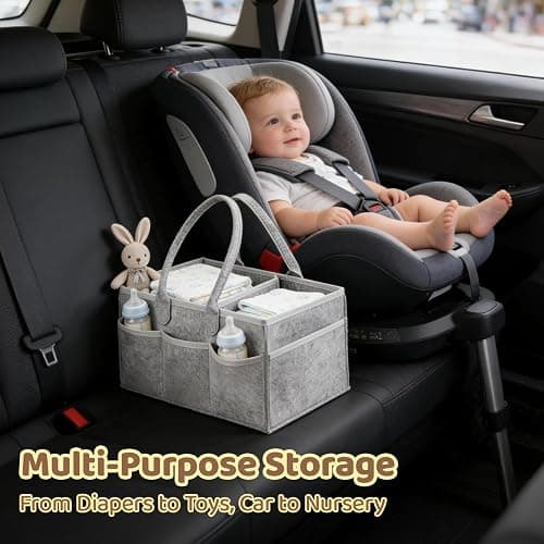 NBOUOU Baby Essentials for Newborn Nappy Caddy Organiser, Baby Nappy Organiser with Long Handles Detachable Compartments, Essentials Nappys Bin, Portable Babys Baskets for Hampers thumbnail 7