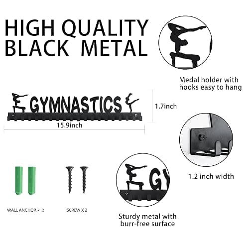 Medal Hanger Display - Wall Mount Steel Rack with 20 Hooks Holds 60+ Medals | 20 Non-Slip Hooks Holds 40 lbs Rust-Proof Easy Mount Black Wall Steel Ideal for Running, Gymnastics & Soccer thumbnail 5