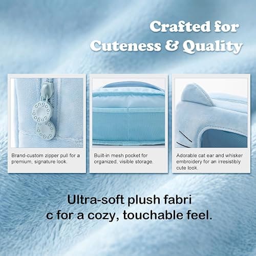EASTHILL Cute Cat Plush Pencil Case with Clear Display Window, Large Capacity Kawaii Pencil Pouch for Girls Teens, Aesthetic Soft Fluffy Cat Ear Stationery Bag for School Office Travel-Blue thumbnail 5