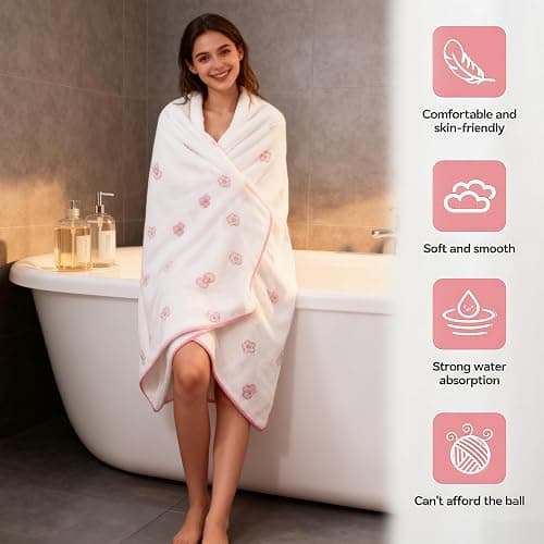 Pink Bath Towels,Soft, Absorbent and Quick Drying Microfiber Bath Towels Set of 2 ，27.5x55 inch Bow Patterned Bath Towel and 13.7x29.5 inch Hand Towel, Suitable for bathrooms, Gyms, Swimming Pools thumbnail 4