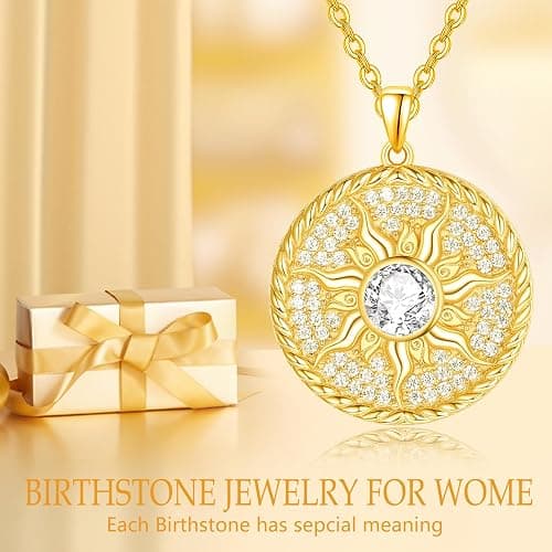 AENEAS Sun Necklace for Women 925 Sterling Silver Sun Necklace Birthstone Sun Coin Pendant Necklace Gold Round Shape Jewelry Sun Gifts for Her thumbnail 6