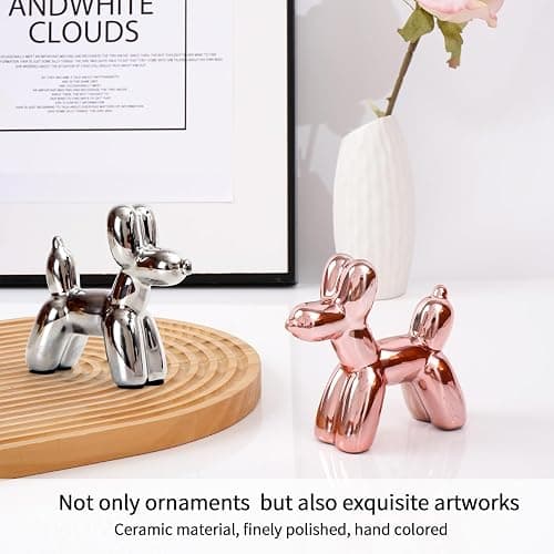 Notakia Cute Ceramics Balloon Dog Statue Crafts Living Room Desktop Decorations,Handmade Modern Small Ceramic Animal Statue Ornament Home Decor Accents - Pink - Small thumbnail 4