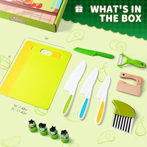 13 Pieces Montessori Kitchen Toys for Toddlers-Kids Cooking Sets Real-Toddler Toys Set for Real Cooking with Plastic Children Safe Knives Crinkle Cutter Kids Cutting Board thumbnail 3