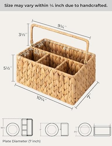 StorageWorks Hand-Woven Wicker Silverware Organizer - Water Hyacinth Cutlery Holder for Countertop with Handle (1-Pack) thumbnail 3