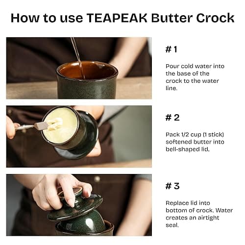 Pottery Butter crock with lid, Keeps Butter Soft & Spreadable, 6.8 oz | Rustic French Butter Crock, Water Line, Keeps Butter Soft & Spreadable thumbnail 5
