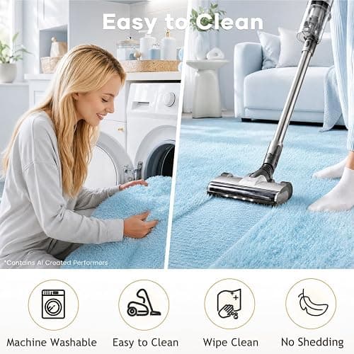 Ophanie Light Blue Rug,Boys 4x6 Rugs for Bedroom Carpet Nursery Aesthetic,Kids Playroom Area Rugs for Girls Teen Home Decor,Fluffy Shag Bedside Floor Living Room Carpets with Over 99 pcs Pile fibers thumbnail 6