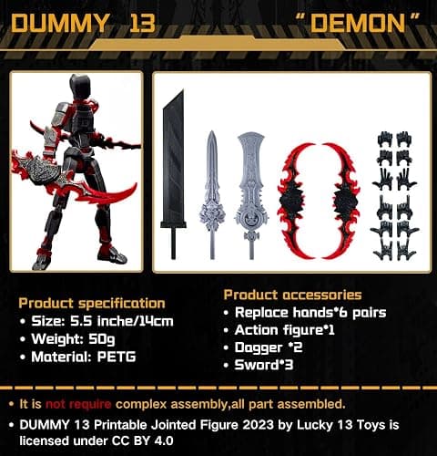 altuco T13 Action Figure for Kids,3D Printed Titan 13 Figure with Multiple Accessories,Dummy 13 Desktop Decorative Toy(Black-red) thumbnail 6
