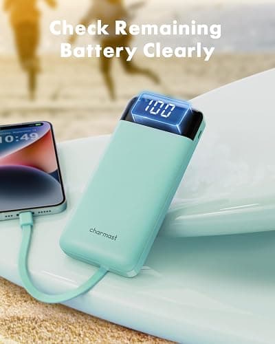 charmast Portable Charger with Built in Cables, Power Bank with Cords Wires, Slim 10000mAh Travel Battery Pack 6 Outputs 3 Inputs 5A Fast Charging for Samsung Google Pixel LG Moto iPhone iPad thumbnail 7