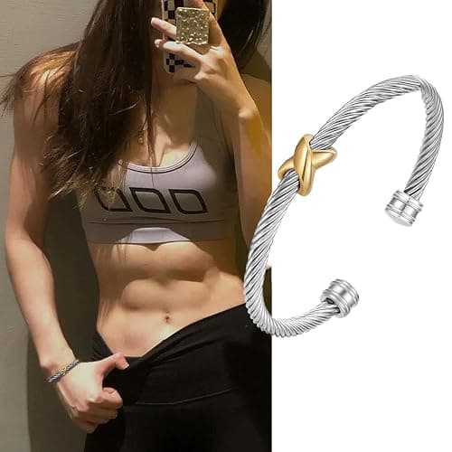 evoklo Cable Bracelets for Women Cuff Bracelets Two Tone Bracelets for Women Mixed Metal Bracelet Designer Dupes Gold and Silver Bracelet Designer Jewelry - 03-X thumbnail 7
