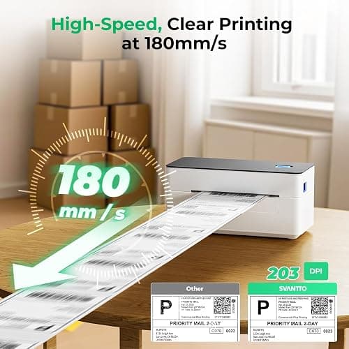 SVANTTO Bluetooth Thermal Shipping Label Printer 4x6, Compatible with Windows/Mac/Android/iOS, High-Speed 4x6 Label Printer for USPS, UPS, Ebay, Etsy, Shopify, Poshmark, Inkless Printing thumbnail 3