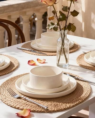 Richmount Line Porcelain Dinnerware Set, dish set for 6, Creamy White | Premium dinnerware set, chip-resistant & durable. Safe for dishwasher, microwave, oven. For daily meals to festive feasts thumbnail 2