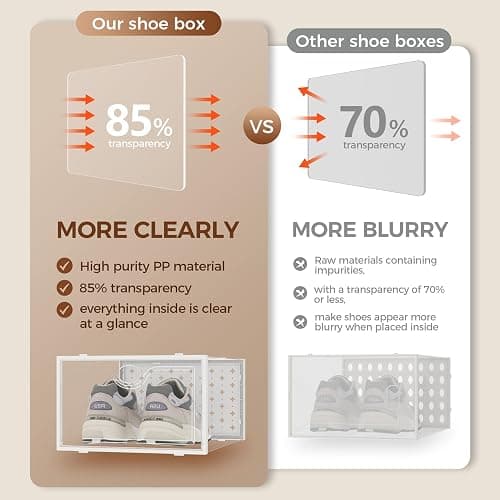 Pinkpum 18 Pack X-Large Shoe Storage Boxes Fit Size 12, Shoe Organizer for Closet Clear Plastic Stackable Shoe Dispaly Case Holder Bins, Sneaker Storage for Sneakerheads White thumbnail 6