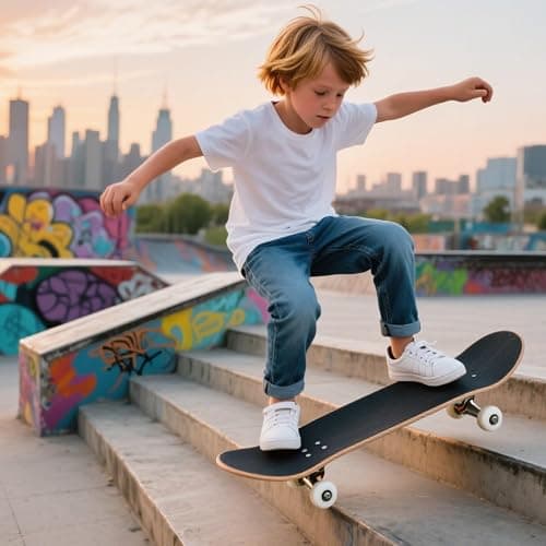Skateboard for Beginners, Standard Complete Skateboard 31 Inch Double Kick Concave Deck with 7 Layer Maple Wood, Smooth Wheels & Bearings thumbnail 6