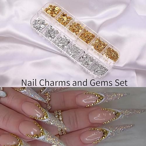 zgiraloca Gold Plated Nail Charms Kit - 3 Pack Mixed 3D Butterfly，Rhinestones, Pearls, Gems, Flowers & Bows for Nail Art Design(Silver&Gold B) thumbnail 3
