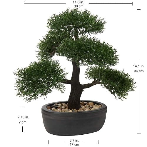 Artificial Bonsai Tree Juniper Faux Plants Indoor Small Fake Plants Decor with Ceramic Pots for Home Table Office Desk Bathroom Shelf Bedroom Living Room Farmhouse Decorations - 14" Pine thumbnail 7