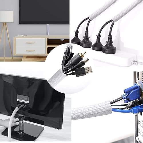 CrocSee 10ft - 1/2 inch Braided Cable Management Sleeve Cord Protector - Self-Wrapping Split Wire Loom for TV/Computer/Home Theater/Engine Bay - White - 1/2"-10ft - White thumbnail 5