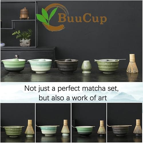 Buucup Japanese Matcha Set, Matcha Bowl with Spout, Matcha Whisk and Holder, Bamboo Matcha Scoop and Stainless Steel Sifter - 5 Pcs Gradient Green Matcha Kit for Matcha Lover thumbnail 8