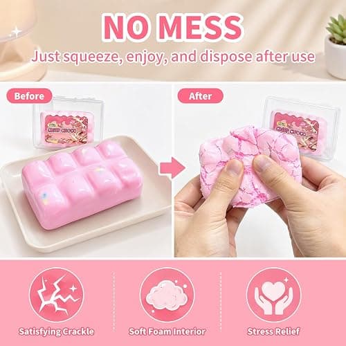 Wax Cracking Squishies, Pink Crunchy Squeeze Fidget Toys for Adults | Stress Relief Hand Relax with Satisfying Crackling Sound, Christmas, Party Favors, Stocking Stuffers thumbnail 3