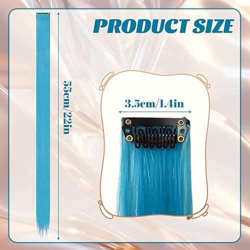 10 Pcs Blue Hair Extensions | 22 In Long Straight Fake Hair | Clip In Hair Extension | Hair Accessories for Girls (Lake Blue) thumbnail 2