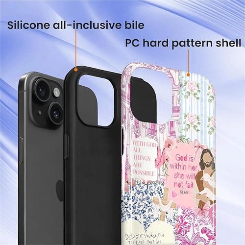 COTAIL Case Designed for iPhone 13 14, Hybrid 2-Layer Case, Military-Grade Protection Durable Shockproof Anti-Scratch Phone Case, Pink Blue Jesus Collage thumbnail 3