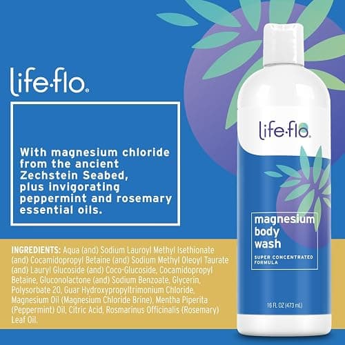 LIFE-FLO Magnesium Body Wash, Refreshing, Moisturizing Liquid Soap with Magnesium Chloride from the Zechstein Seabed, Peppermint Oil and Rosemary Oil, 60-Day Guarantee, Not Tested on Animals, 16oz thumbnail 2