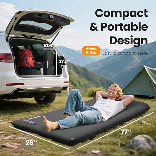 INNERWILD Camping Sleeping Pad with Electric Pump, 3.15" Thick Self Inflating Memory Foam Camping Mattress Pad with Pillow, 4-Season Portable Camp Sleeping Mat for Travel,Car,Tent,Home-Grey thumbnail 2