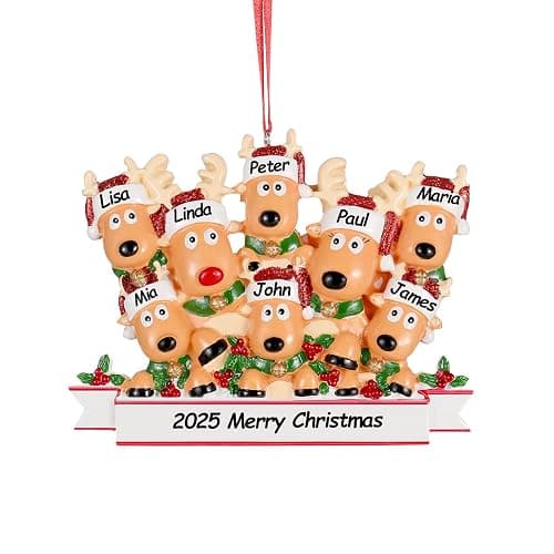 Personalized Christmas Ornaments 2025 Family of 2/3/4/5/6 Reindeer Custom Christmas Ornament with Names Customized Family Ornaments for Christmas Tree Decoration Customized Gifts, Reindeer Family of 8 - Image 1