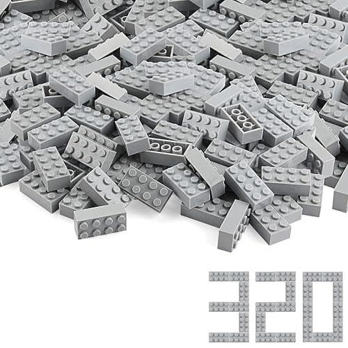 Feleph Basic Parts 320 Pieces 2x4 Light Gray Bricks Building Creative Play Blocks Set Toy Accessories Combine with Major Brick Brands (Gray Light) - Image 1
