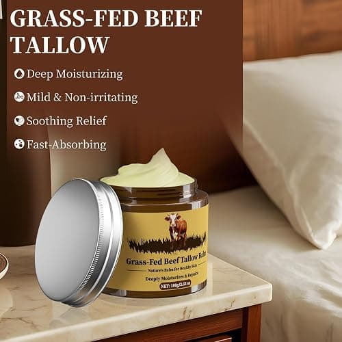Oebitor Beef Tallow for Skin, Tallow and Honey Balm, Facial Moisturizer Cream, 100% Organic Grass Fed Whipped Beef Tallow Balm Deeply Moisturizing for Face & Body, Suitable For All Skin Types(3.53oz) thumbnail 5
