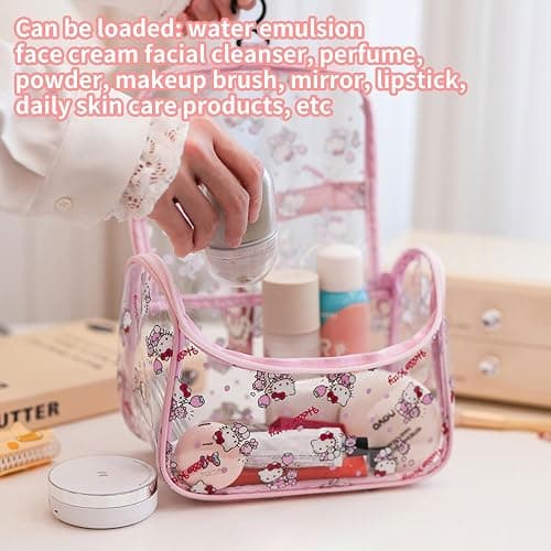 GQYAYQG Cute Makeup Bag, Cartoon Toiletry Bag, Transparent Makeuo Bag, Handheld Zippered Travel Cosmetic Bag, The Best Gifts for Women (pink) thumbnail 6