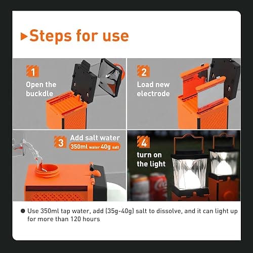 Salt Water Lamp - No Battery Needed, 350LM Brightness, 120-150 Hours Continuous Light, Portable LED Lantern for Fishing, Camping, Yoga & Home Use - FCC, RoHS , CE, Certified thumbnail 8