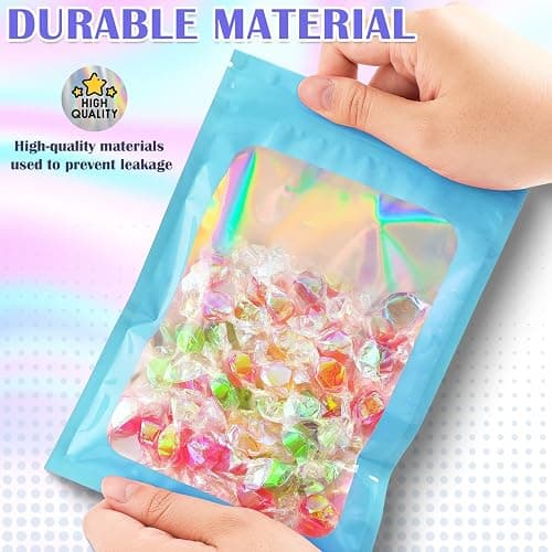 JETMORE 300 Pcs Mylar Bags, Smell Proof Bags Foil Pouch, Holographic Resealable Bags for Small Business, Candy Sample Jewelry Bag Sealable Packaging for Party Favor Food Storage (3x5in-Blue) thumbnail 4