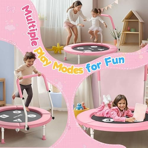 BCAN 36'' Toddler Trampoline, ASTM Certified-Foldable Mini Trampolines for Kids Ages 1-6, Adjustable Handle, Safety Pad & Foldable Legs, Baby Trampoline Indoor/Garden, Gift for Boy and Girl thumbnail 7