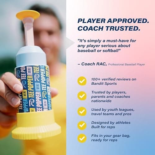 Bandit Sports Coach RAC Tee Popper Mini, Hitting Tee for Perfect Swings, Batting Machine for Practicing Hitting Without a Pitcher Blue thumbnail 6