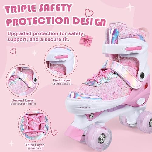 Huanovix Roller Skates for Kids, 4 Size Adjustable Rollerskates with Light Up Wheels, 10C to 6 Beginner Youth Roller Skates for Girls Boys Toddlers Indoor Outdoor thumbnail 3
