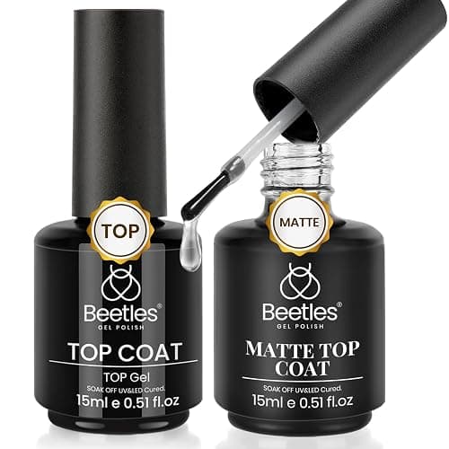 Beetles Matte Top Coat 2 Pcs 15ml No Wipe Gel Glossy Nail Polish Shine Effect Long Lasting Soak Off UV LED Nail Lamp - Image 1