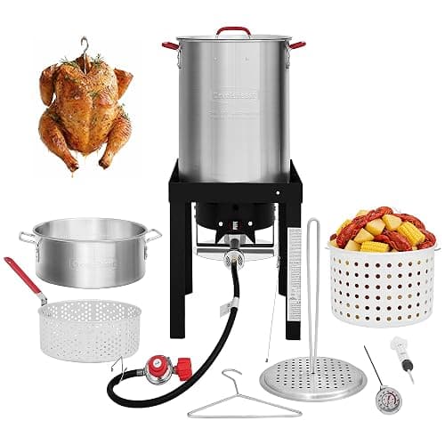 CreoleFeast TFS3010 Propane 30 Qt. Turkey and 10 Qt. Fish Fryer Boiler Steamer Set, 50,000 BTU Burner, Ideal for Outdoor Cooking - Image 1