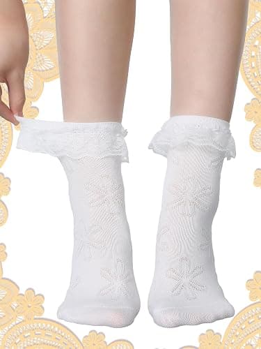 Fourluoo 6 Pairs Women's Ruffle Ankle Socks - Lace & Frilly Cute Breathable Thin Cool Casual Socks thumbnail 2
