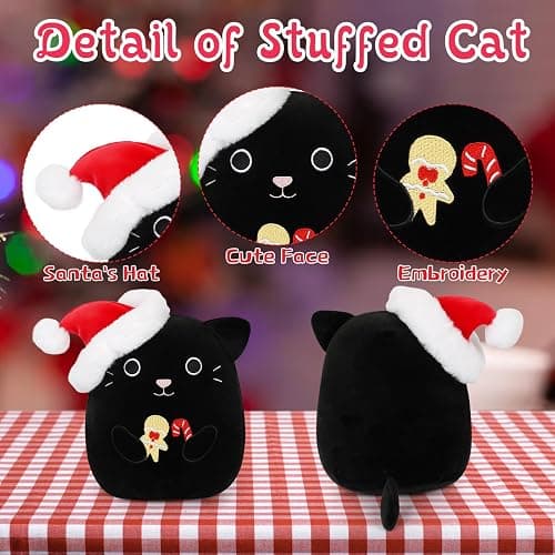 Zcstioxl Christmas Cat Plush, Black Cat Stuffed Animal Toy, Cute Christmas Plush Stuffed Cat Doll, Soft Gingerbread Plush Pillow for Girls Boys Adults thumbnail 4