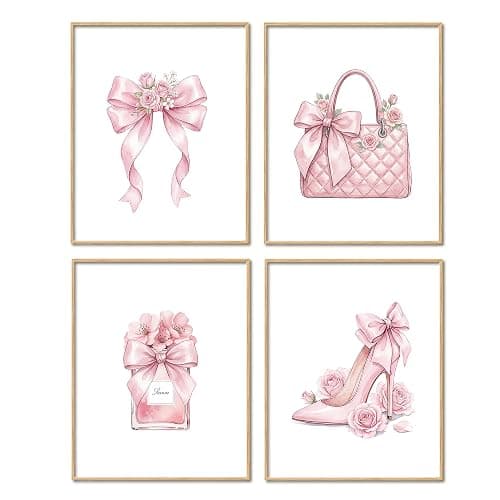 GMCDFHRQ Pink Glam Wall Decor Coquette Aesthetic Posters, Cute Pink Wall Art for Girls Room, Bedroom, Home Decor Gift, 8x10 Inch Set of 4 Unframed Prints.(062) - Image 1