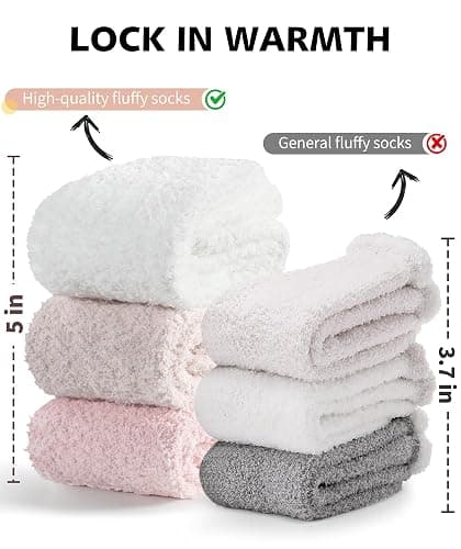 CLOSEMATE Fuzzy Calf Socks for Women Winter Warm Cozy Coral Fleece Cloud Home Slipper Socks with Elastic Ankle Gift Box Set thumbnail 4